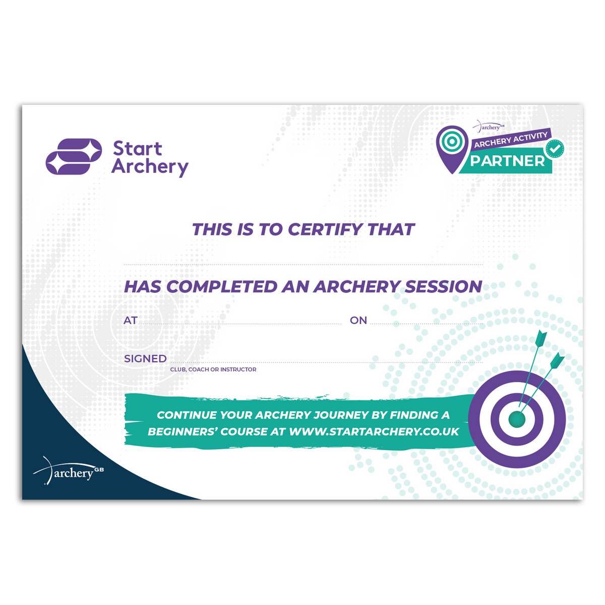 Start Archery Approved Partner Certificates | AAP11