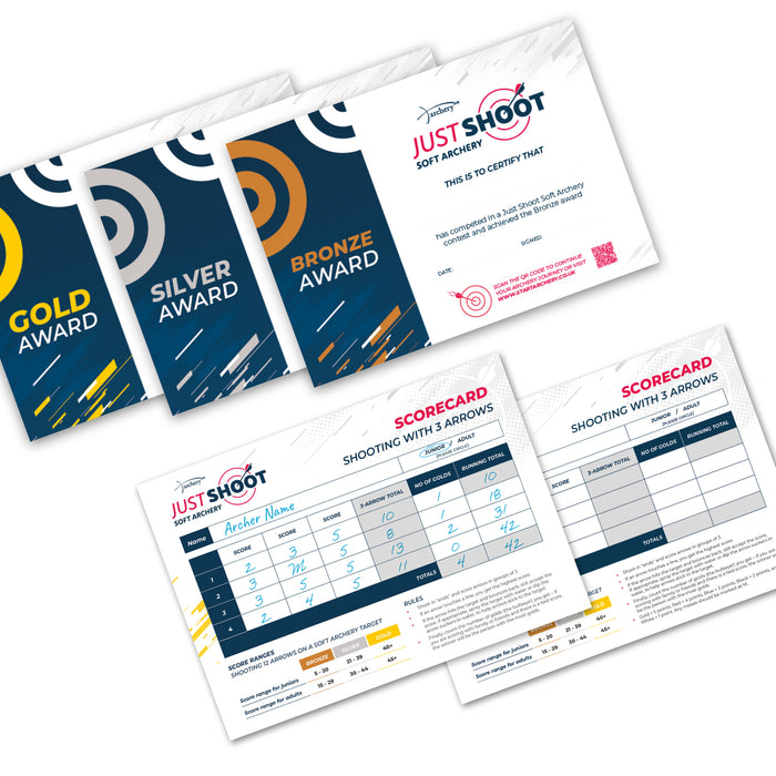 Just Shoot Soft Archery Certificates & Scorecard Pack